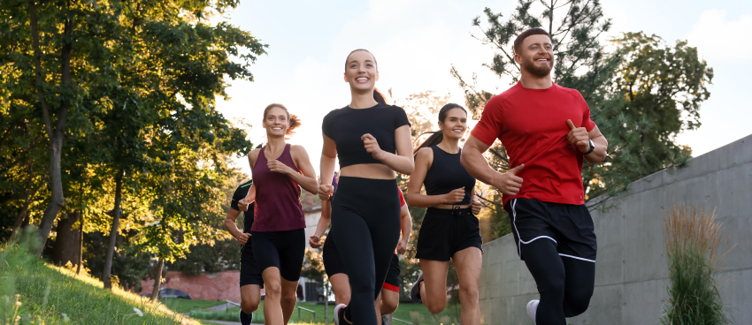 Group of runners running after taking HeyerPower Wellness boost CBD oil